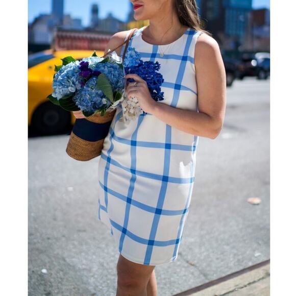 NWT CeCe Spring Meadow Floral Grid Dress New Ivory Women's Size 12 - Picture 2 of 12